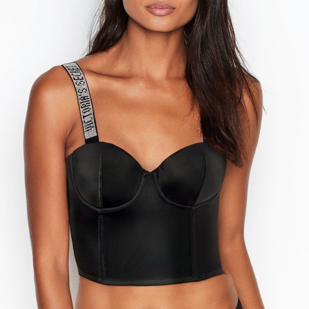 VS Very Sexy Logo Strap Balconette Rhinestone Bra Corset Top/ 36C